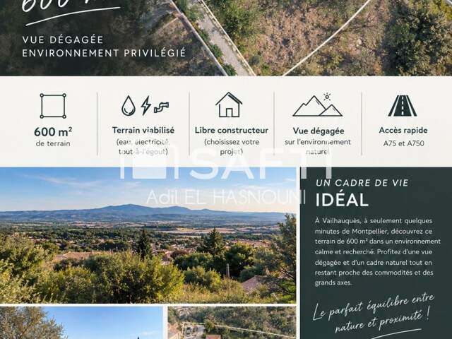 VAILHAUQUÈS  TERRAIN D'EXCEPTION DE 600 M² LIBRE CONSTRUCTEUR — photo du bien