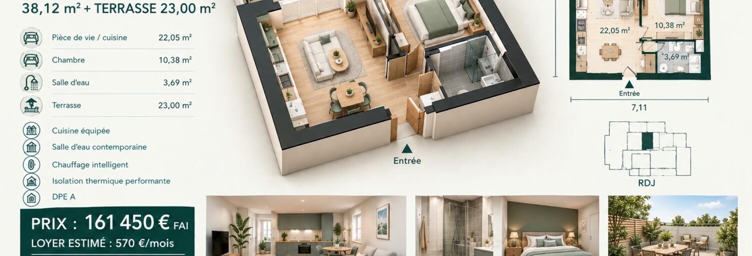 Appartement 2 Pièces 39 m² à vendre à Morlaix (29600)