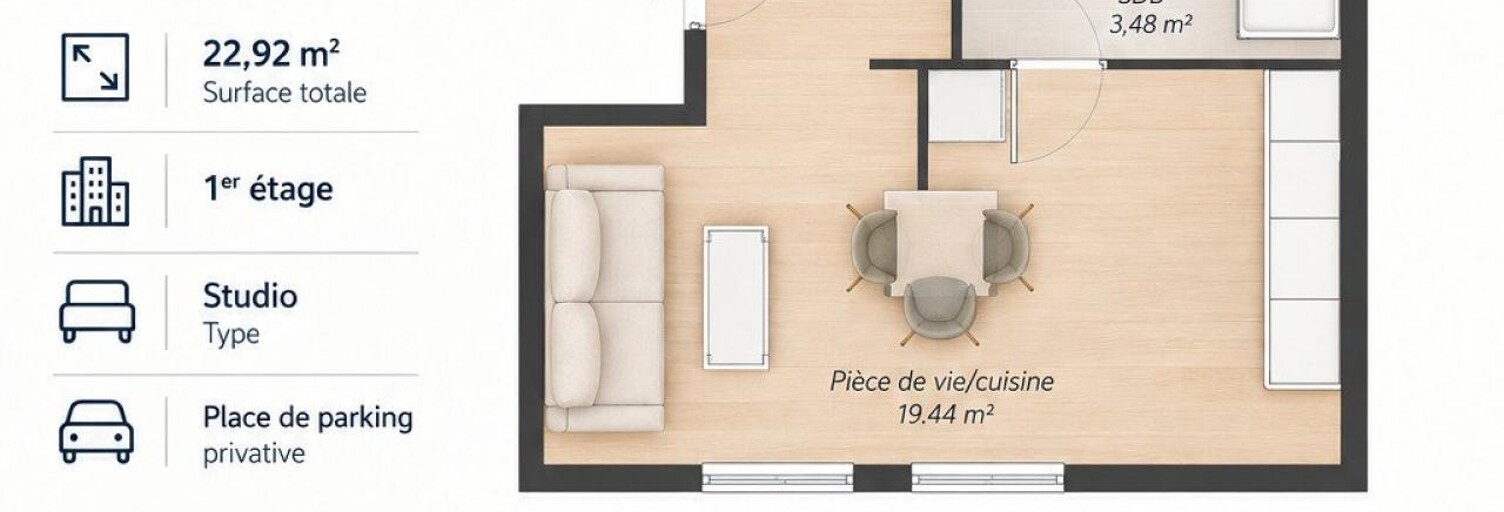 Appartement 1 Pièce 22 m² à vendre à Morlaix (29600)