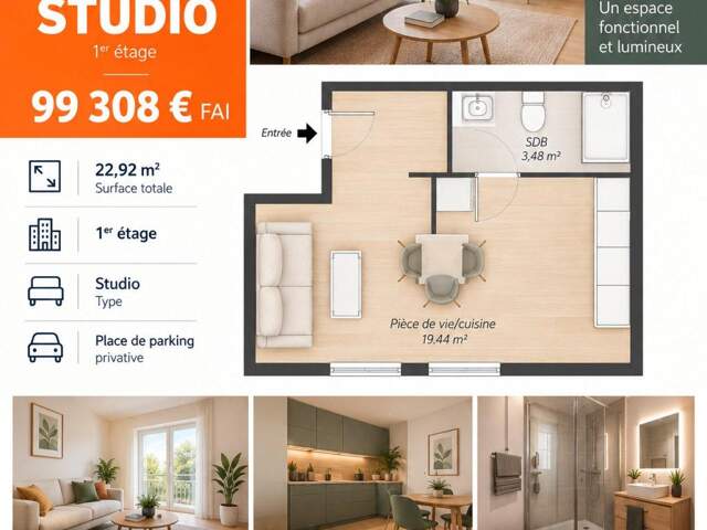 Studio neuf de 22,92 m², une adresse idéale pour un premier achat ou un investissement locatif ! — photo du bien