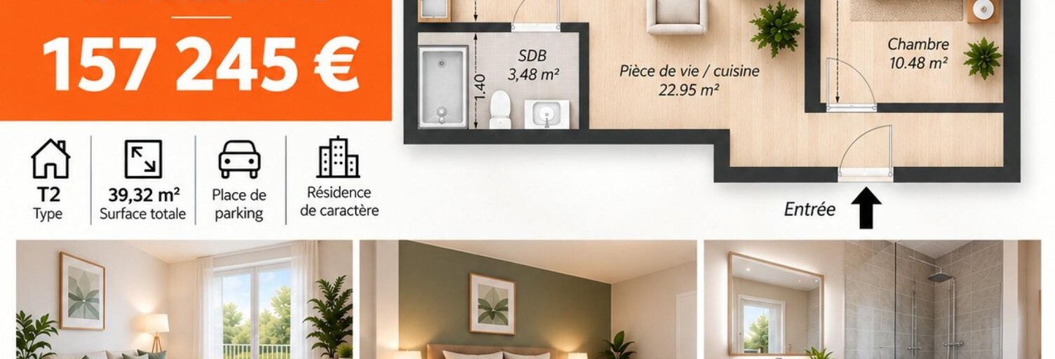 Appartement 2 Pièces 39 m² à vendre à Morlaix (29600)