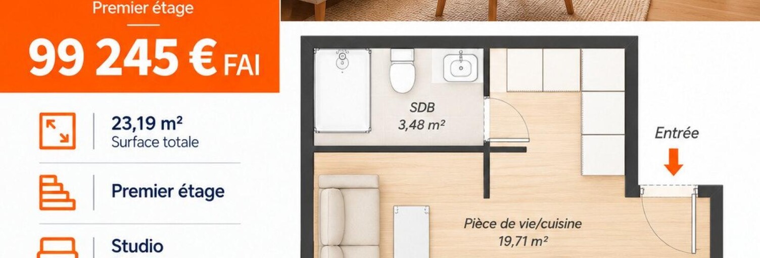 Appartement 1 Pièce 23 m² à vendre à Morlaix (29600)