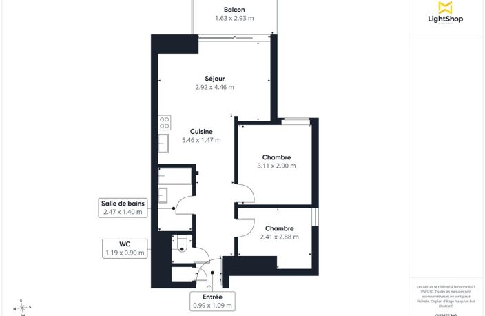 Appartement 3 pièces de 47m² avec balcon et terrasse - Rue Lecourbe, Paris — photo 3