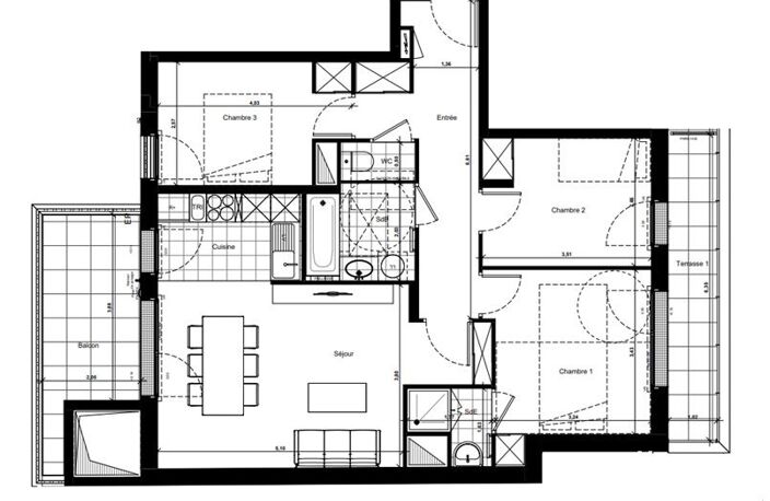 4 Pièces 4P 77 m2 Sud 14m2 extérieur 1 PK — photo 4
