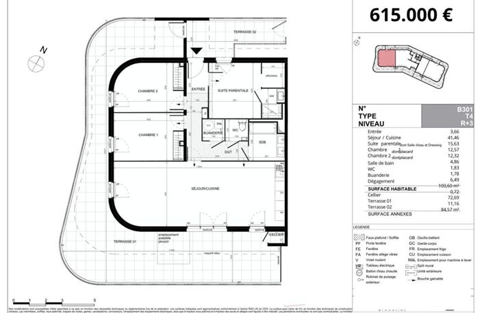 Appartement  traversant  4 pièce(s) 100.60 m2 — photo 2
