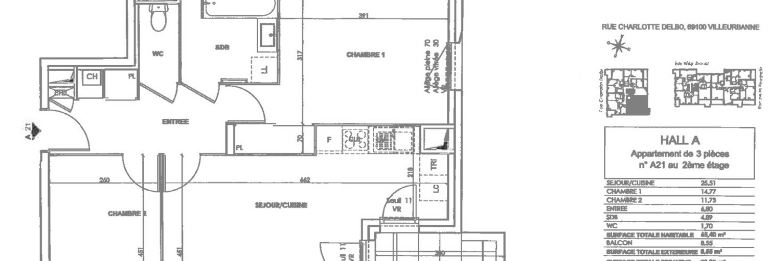 Appartement 3 Pièces 65 m² à louer à Villeurbanne (69100)