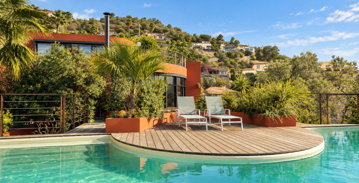 MANDELIEU LES COLLINES | VILLA D'ARCHITECTE AVEC VUE PANORAMIQUE MER — photo 1