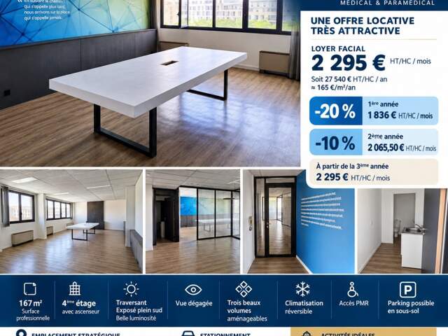 PLATEAU DE BUREAUX 167 M² À LOUER – AIX-EN-PROVENCE Proximité centre-ville – Immeuble tertiaire et médical – Espace lumineux et modulable — photo du bien