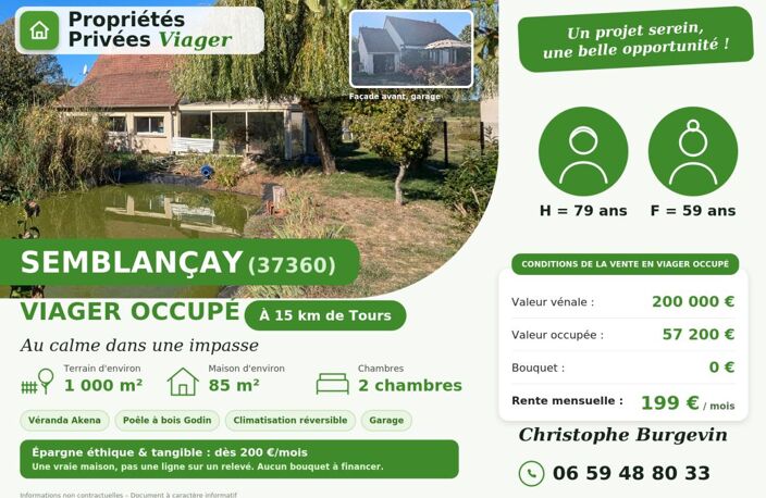 A vendre.Semblançay (37).Viager occupé H.Couple de 79 et 59 ans — photo 2