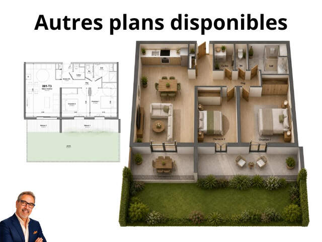 T3 avec jardin, terrasses et parking — photo du bien