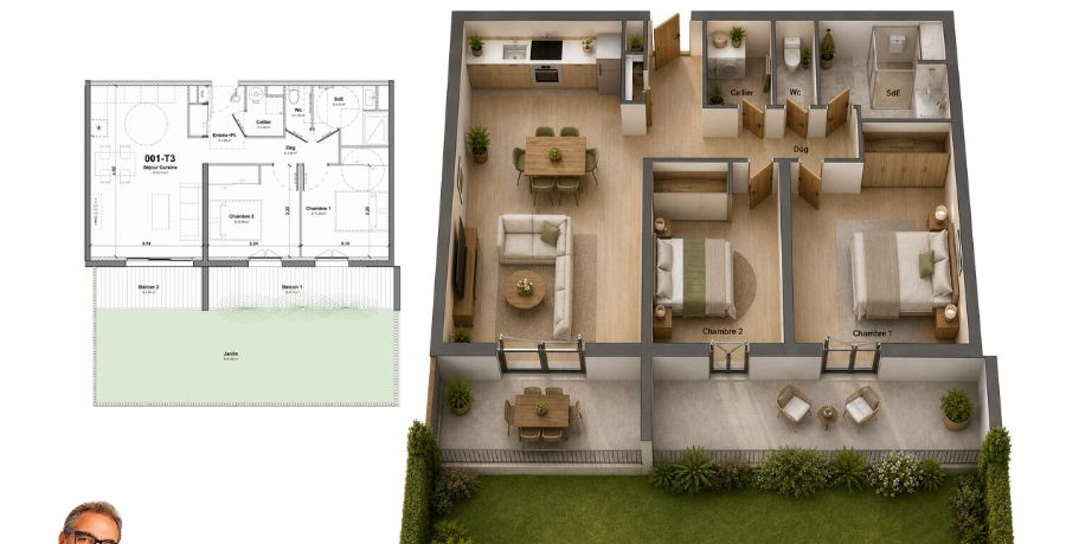 T3 avec jardin, terrasses et parking — photo 1