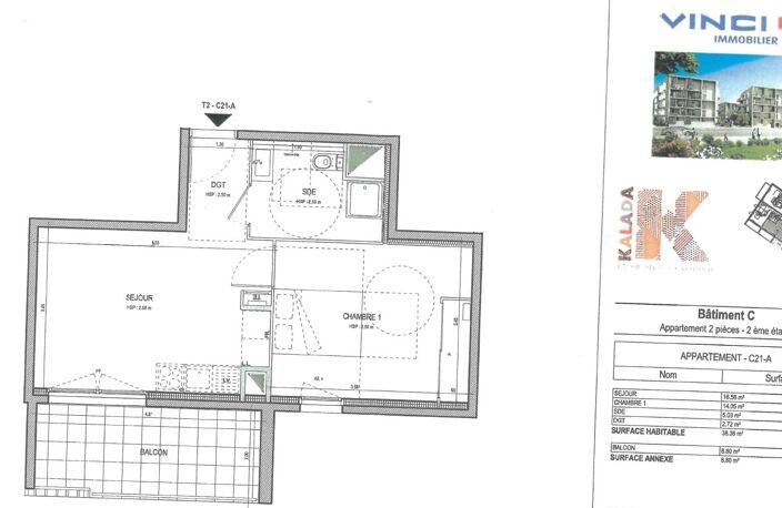 Location appartement 2 pièces 38 m² à Villefranche-sur-Saône (69400) — photo 2