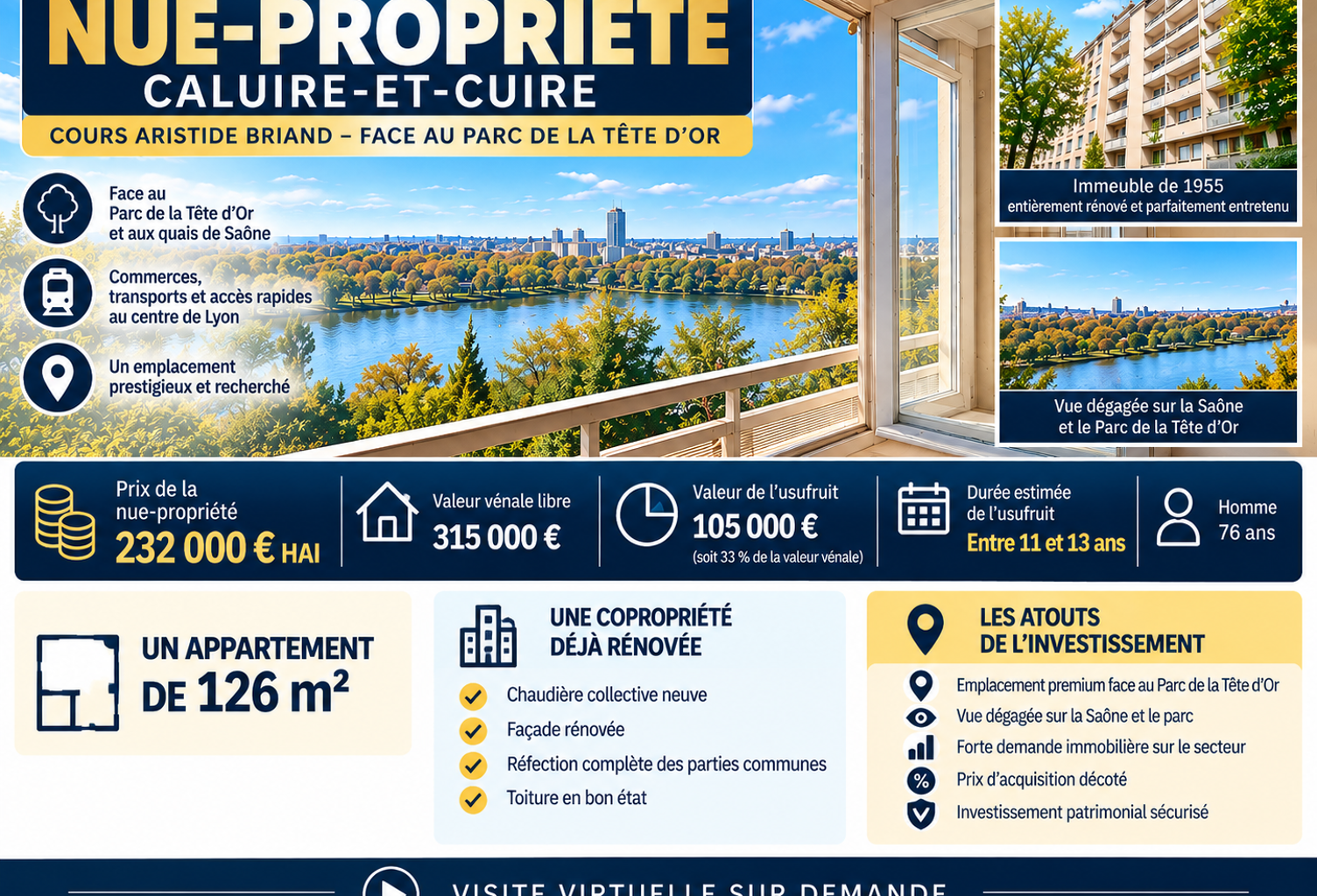 Investissement en nue-propriété   Traversant -Vue Saône & Pa — photo 1