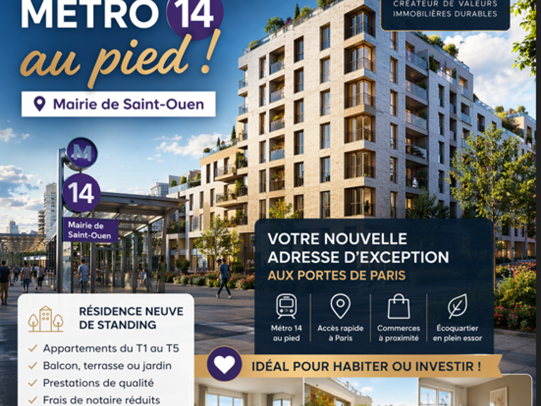 EXCEPTIONNEL A SAINT-OUEN – EN FACE DU MÉTRO 14 MAIRIE DE SAINT-OUEN — photo 1