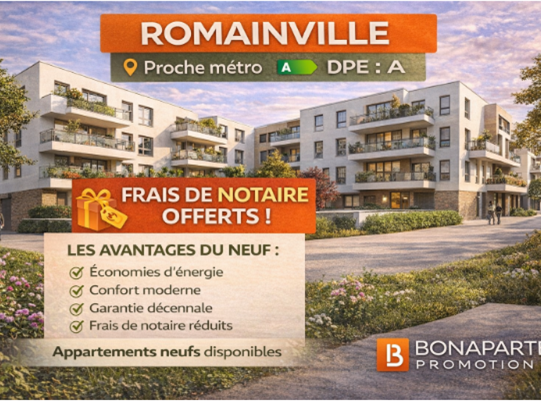 RARE A ROMAINVILLE – APPARTEMENTS NEUFS DU 3 EVOLUTIF 4 PIÈCES – AUX PORTES DE PARIS — photo 1