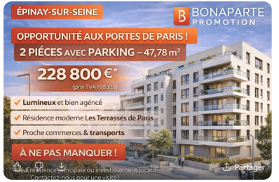 A SAISIR CENTRE VILLE DE EPINAY SUR SEINE – 2 PIÈCES AVEC PARKING AUX PORTES DE PARIS ! — photo du bien
