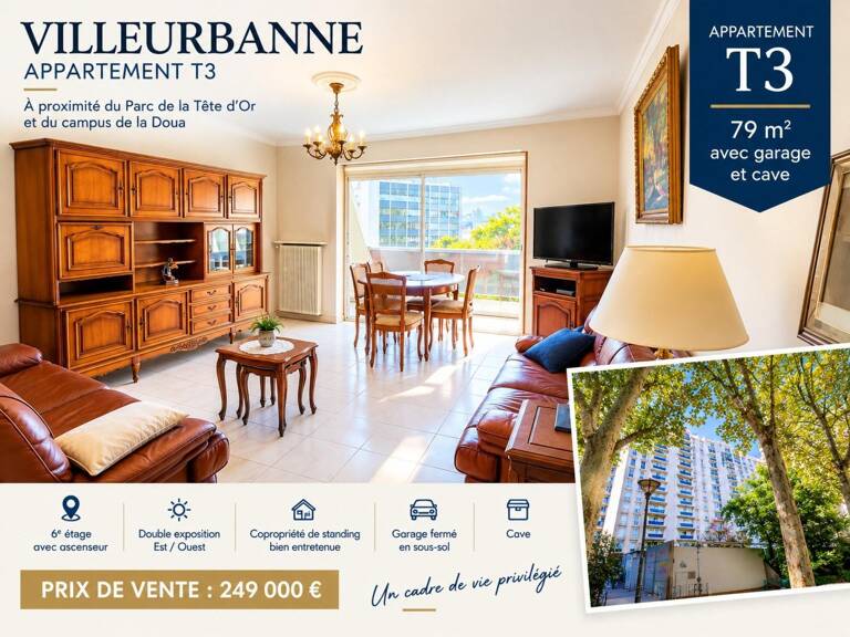 VILLEURBANNE  TONKIN / PARC DE LA TÊTE D'OR  APPARTEMENT T3 av. Ascenseur - GARAGE ET CAVE — photo 1