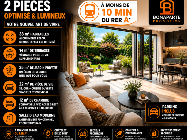 RETOUR DE LOT 2 PIECES OPTIMISE AVEC TERRASSE ET JARDIN A 10MIN DU RER A — photo 1