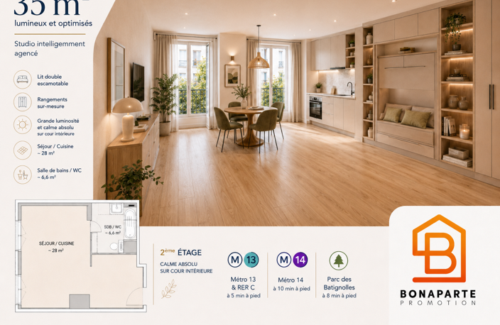 Grand studio neuf en étage A 100M de PARIS — 35 m² optimisés, intérieur de résidence, idéal premier — photo 2