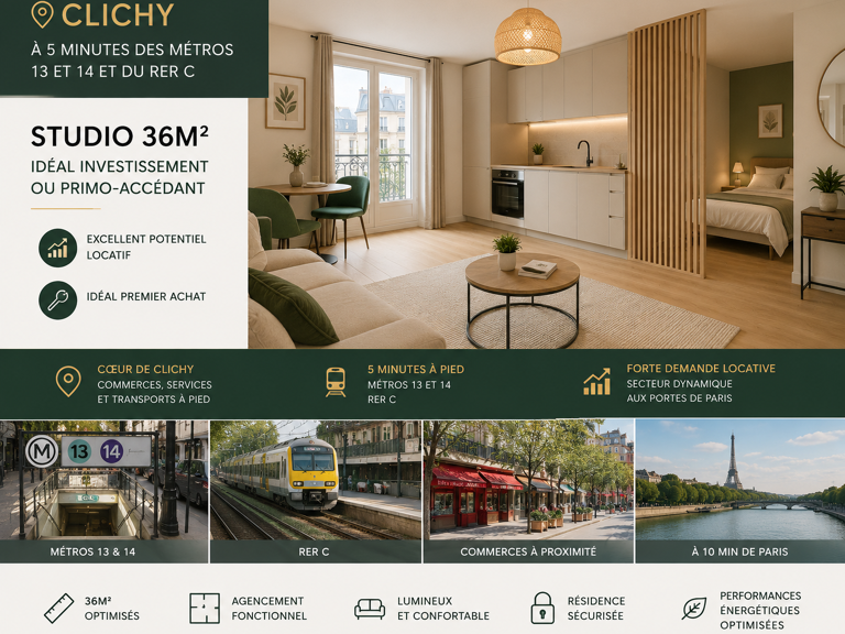 studio 35m² -2ème étage-connecté aux lignes 13, 14 et au RER C en moins de 8min! — photo 1