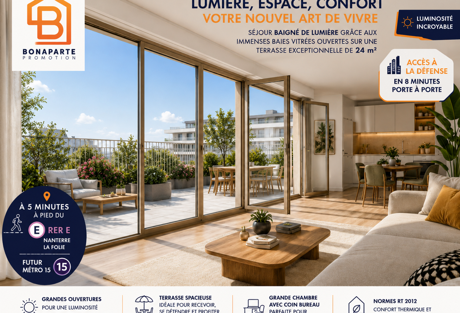2 PIECES 49m² AVEC TERRASSE 24m² A 300 DU RER E+METRO 15 — photo 1