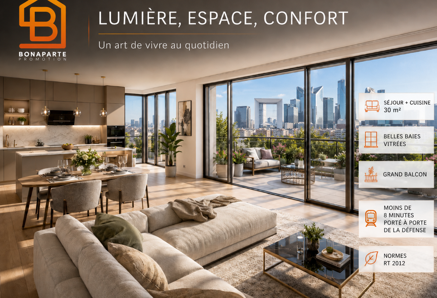 NANTERRE GROUES- MAGNIFIQUE 3 PIECES AVEC GRAND BALCON — photo 1