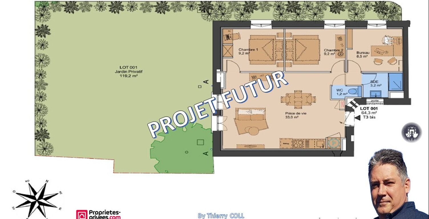 LYON 3 T3 bis rez-de-jardin de 69.70 M² avec grand jardin privatif de 119M² — photo 1