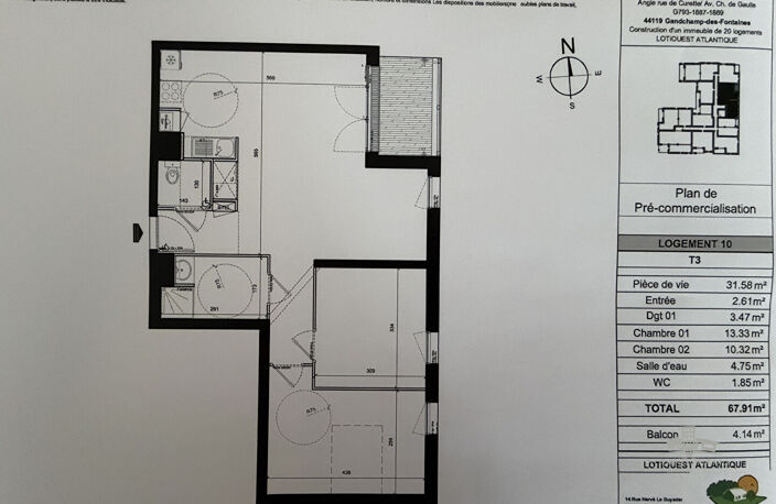 Appartement Grandchamp Des Fontaines 3 pièce(s) 67.91 m2 — photo 2