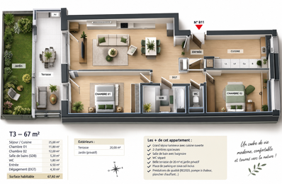 HAGUENAU CENTRE !! Magnifique T3 de 68m² avec terrasse de 20m² orientée SUD-Ouest-Les frais de Notai — photo du bien