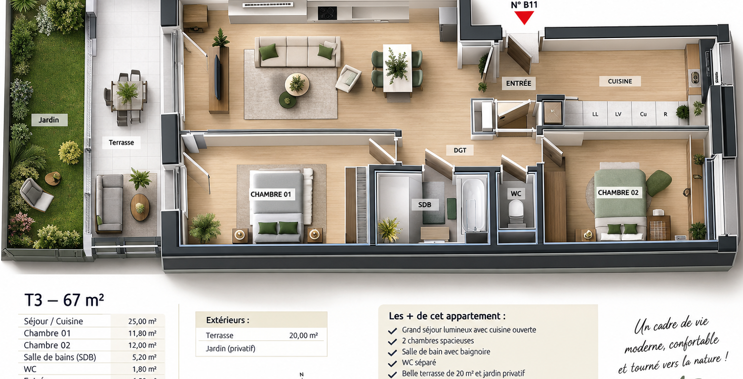 HAGUENAU CENTRE !! Magnifique T3 de 68m² avec terrasse de 20m² orientée SUD-Ouest-Les frais de Notai — photo 1