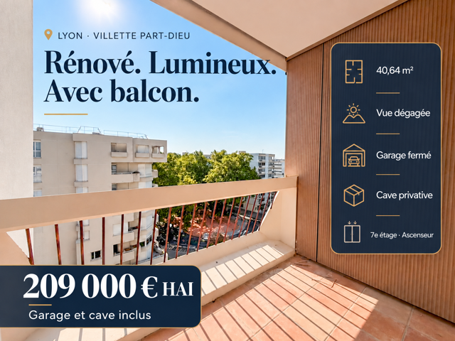 LYON 3   Grand T1 rénové de 40,64 m2 avec balcon, garage fer — photo du bien