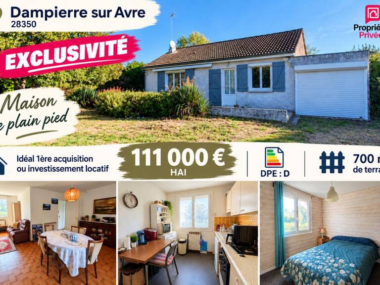 DAMPIERRE SUR AVRE 28350 Maison individuelle de plain- pied - 1 chambre - 1 bureau - Garage - Cabanons de jardin - Terrain - 111 000  HAI — photo 1