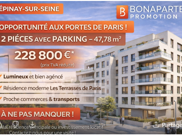 A SAISIR CENTRE VILLE DE EPINAY SUR SEINE – 2 PIÈCES AVEC PARKING AUX PORTES DE PARIS ! — photo 1