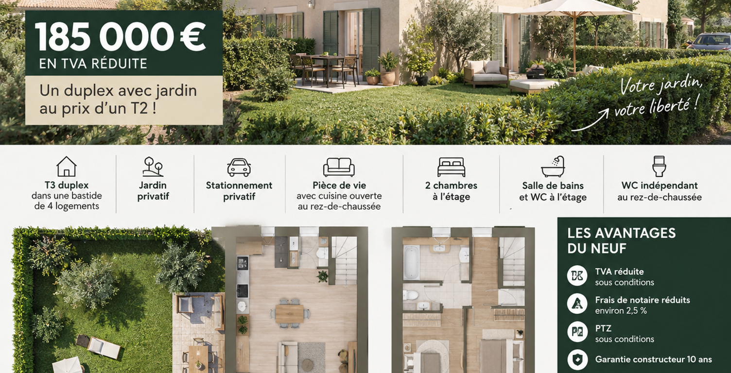 MANOSQUE – T3 DUPLEX AVEC JARDIN – 185 000 € EN TVA RÉDUITE — photo 1