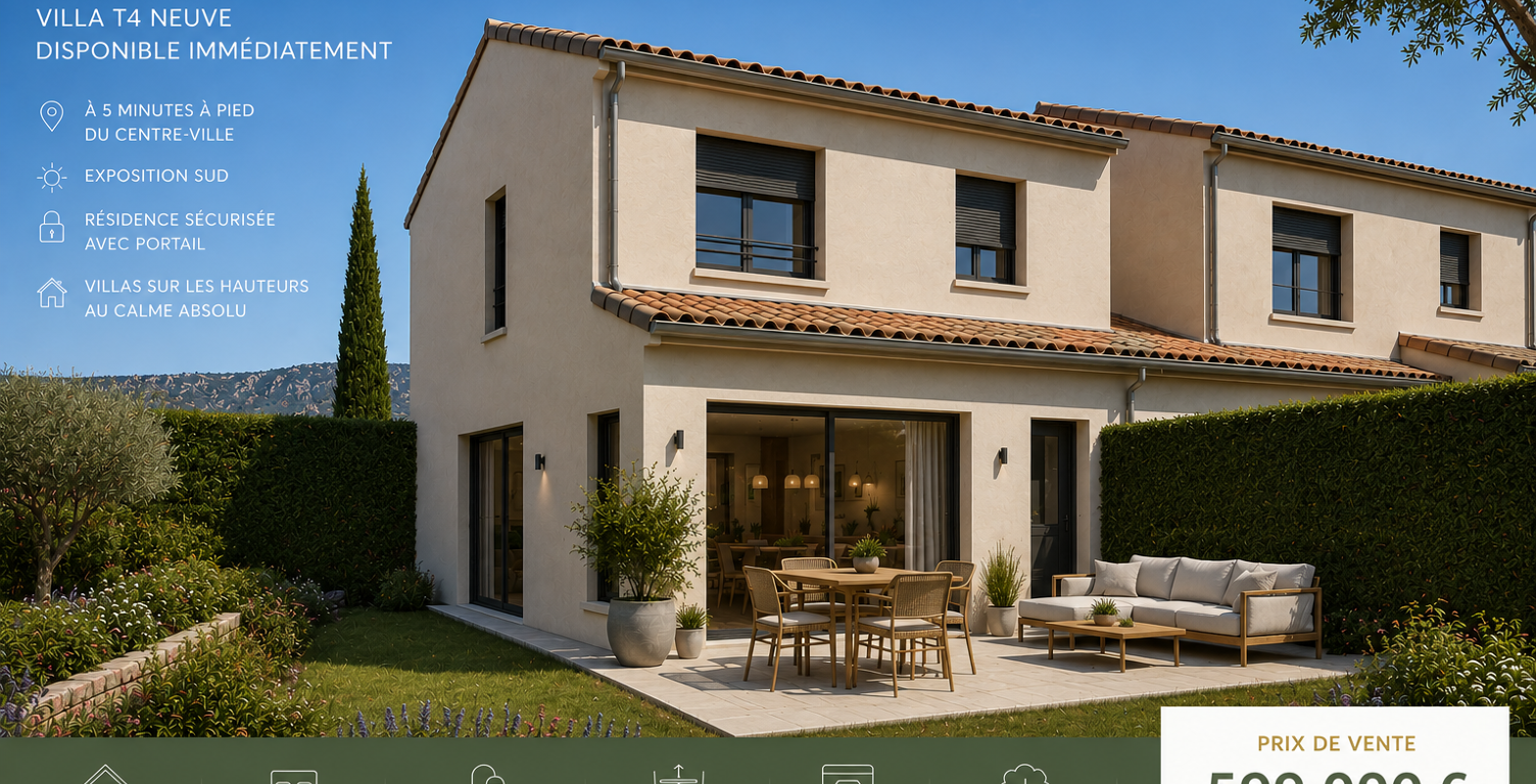 Villa T4 neuve de 100 m² disponible immédiatement avec jardin, garage dans résidence sécurisée avec  — photo 1