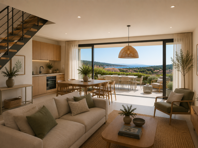 * -SUPERBE VUE MER POUR CE T5 DUPLEX AVEC GRANDE TERRASSE DANS RÉSIDENCE AVEC PISCINE — photo du bien