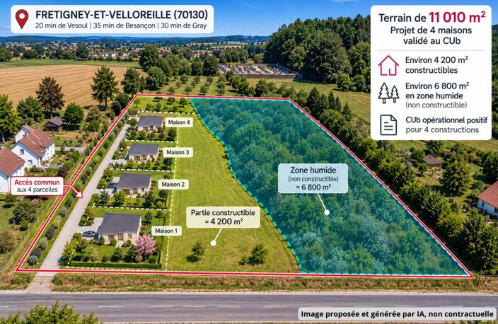 70130 - FRETIGNEY ET VELLOREILLE - Terrain 11010 m² - PROJET 4 MAISONS - Prix : 70000  honoraires charge vendeur — photo 2