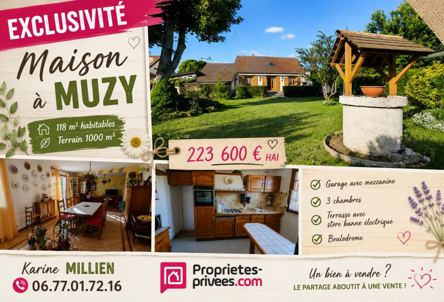 MUZY 27650 Maison individuelle - 1 étage - 3 chambres - 1 bureau - Garage - Quart port - Terrain - 223600  HAI — photo 1