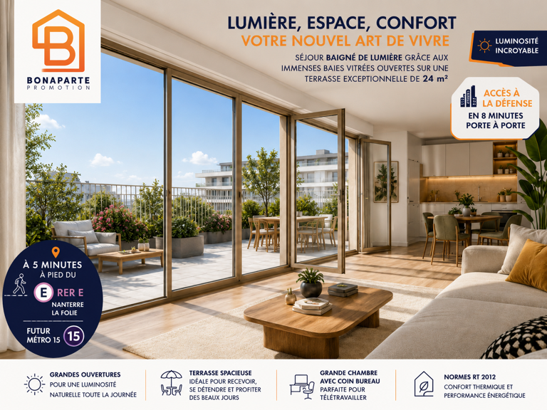 2 PIECES 49m² AVEC TERRASSE 24m² A 300 DU RER E+METRO 15 — photo 1