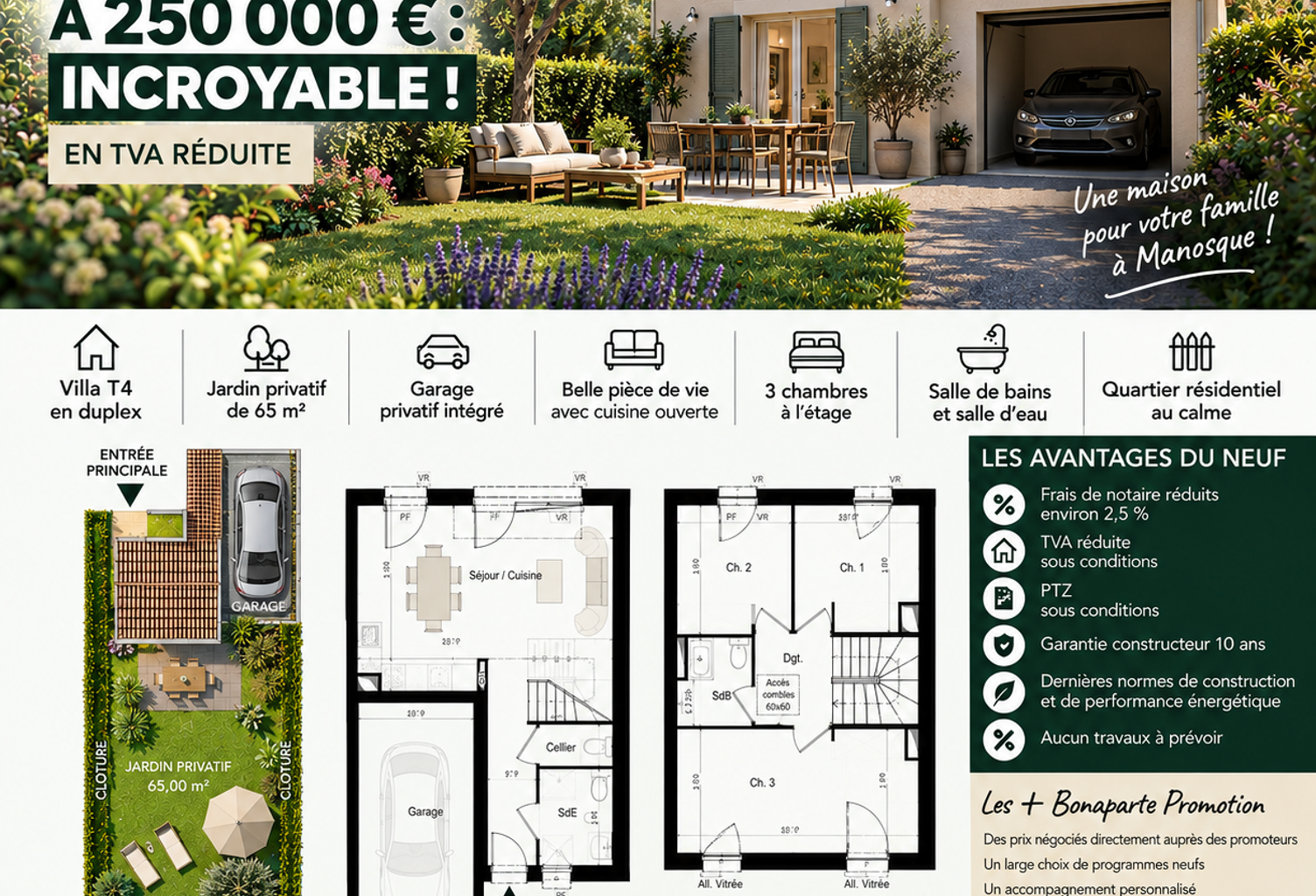 MANOSQUE – VILLA T4 AVEC GARAGE ET JARDIN – 250 000 € — photo 1