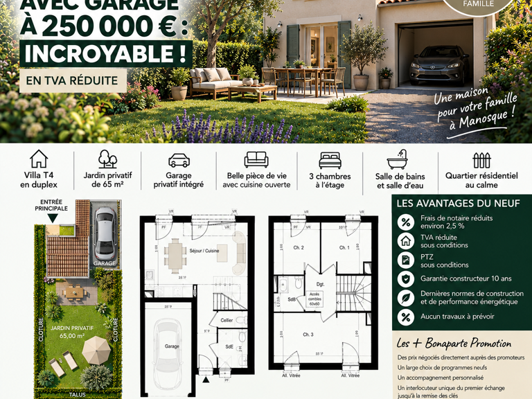 MANOSQUE – VILLA T4 AVEC GARAGE ET JARDIN – 250 000 € — photo 1
