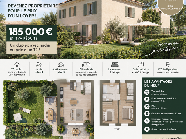 -MANOSQUE – T3 DUPLEX AVEC JARDIN – 185 000 € EN TVA RÉDUITE — photo du bien