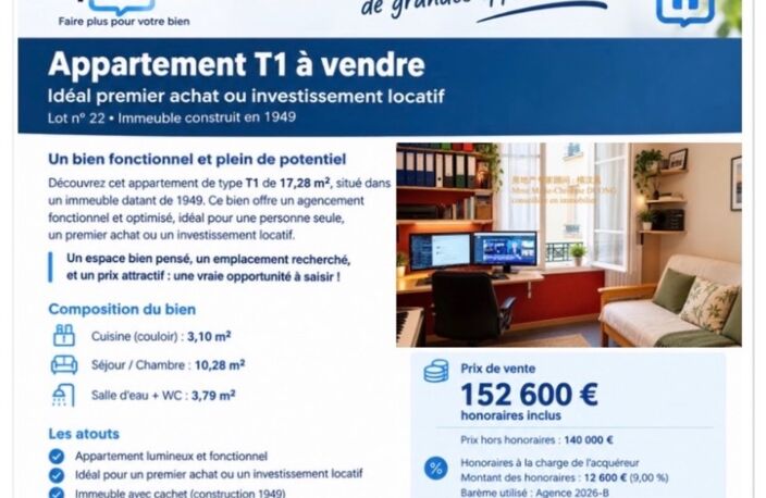 Appartement T1 à vendre – 17,28 m² – Lot n° 22 – Prix : 152 600 € honoraires inclus — photo 3