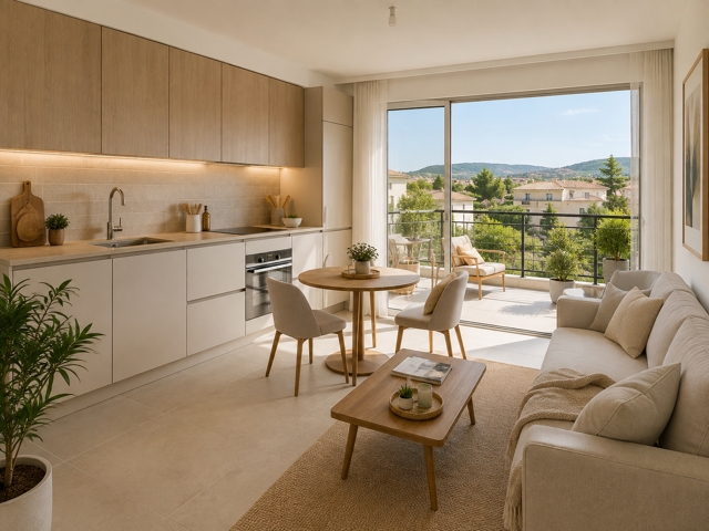 - LE MUY – MAGNIFIQUE APPARTEMENT T2 AVEC TERRASSE A 500M DU CENTRE VILLE — photo du bien