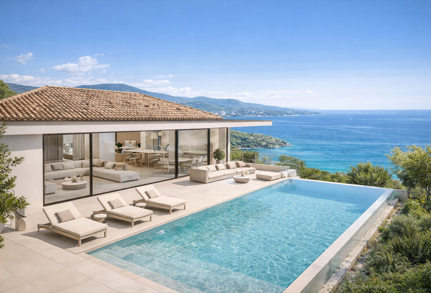 GRIMAUD - VUE MER A COUPER LE SOUFFLE POUR CETTE VILLA DE 390 M² AVEC PISCINE A DEBORDEMENT — photo 1