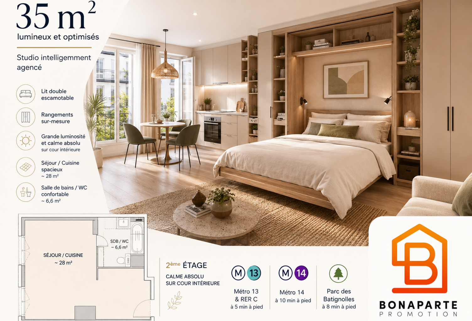 Grand studio neuf en étage A 100M de PARIS — 35 m² optimisés, intérieur de résidence, idéal premier — photo 1