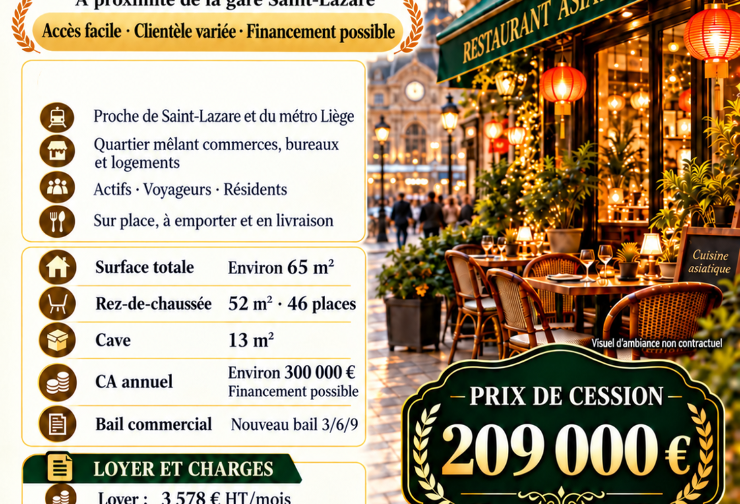 Vente Restaurant 65 m&sup2; — photo 1
