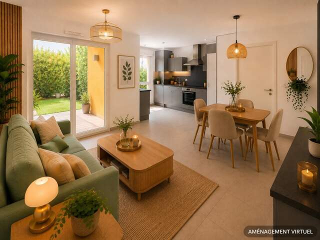 Appartement à louer 2 pièces SAINT PRIEST (69) Quartier Revaison avec jardin et garage Résidence 2015 — photo du bien