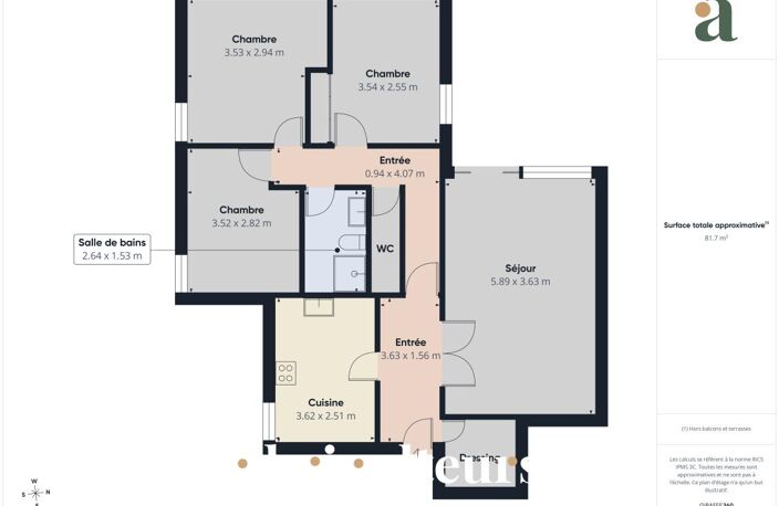 Talence : T4 traversant de 80 m² avec balcon, parking et cellier, à rafraîchir — photo 4