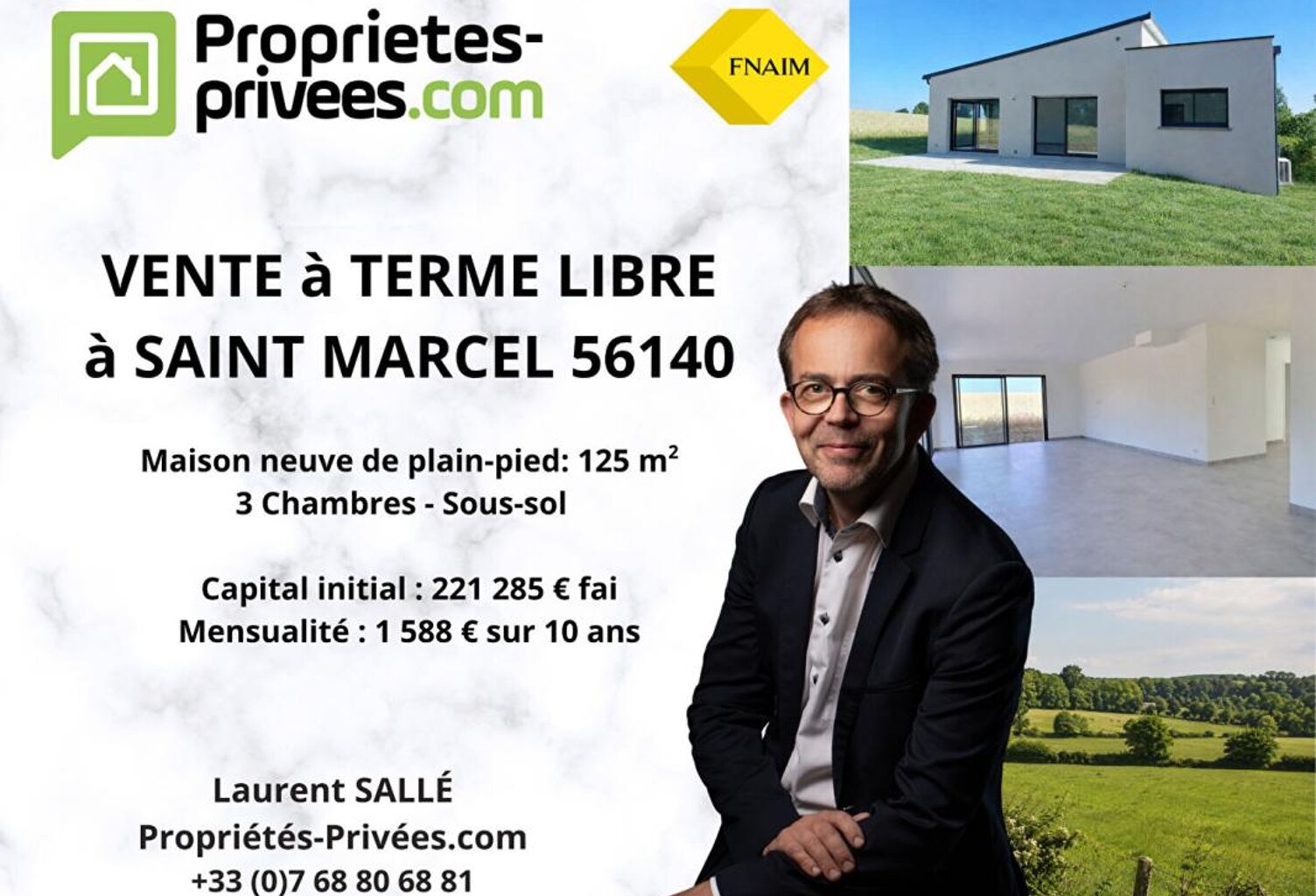 VIAGER :Maison neuve RE 2020 de plain-pied 125 m²  - 3 chambres - Sous-sol - Terrain 2 020 m² - — photo 1
